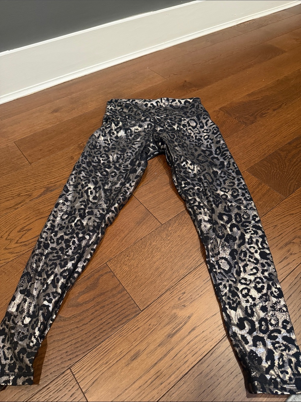 DYI Metallic Silver and Black Leopard High-Waist Leggings